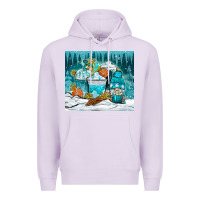 Lilac winter coffee cups with gnome Premium Hoodie - NancyCooperArtShop