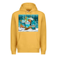 Mustard winter coffee cups with gnome Premium Hoodie - NancyCooperArtShop