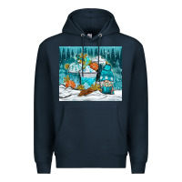 Navy winter coffee cups with gnome Premium Hoodie - NancyCooperArtShop