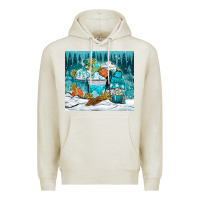Oatmeal Heather winter coffee cups with gnome Premium Hoodie - NancyCooperArtShop