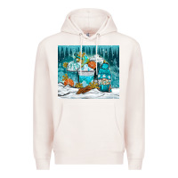 Pale Pink winter coffee cups with gnome Premium Hoodie - NancyCooperArtShop