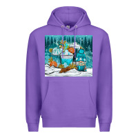 Purple winter coffee cups with gnome Premium Hoodie - NancyCooperArtShop