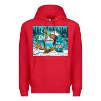 Red winter coffee cups with gnome Premium Hoodie - NancyCooperArtShop
