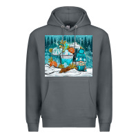 Rock winter coffee cups with gnome Premium Hoodie - NancyCooperArtShop