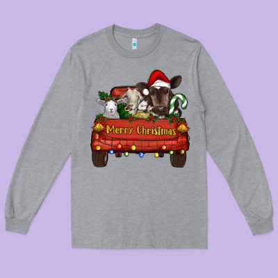 Merry Christmas Truck Animals Long Sleeve Tee Designed By Ranaportraitstore