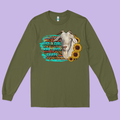 Just A Girl Who Loves Goats Long Sleeve Tee Designed By Ranaportraitstore
