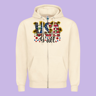 Usa Yall Zipper Hoodie Designed By Racoondesign