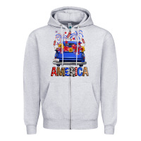 Heather Grey western fourth of july america truck Zipper Hoodie - FaDigitalArtStudio