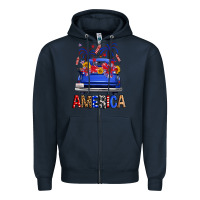 Navy western fourth of july america truck Zipper Hoodie - FaDigitalArtStudio