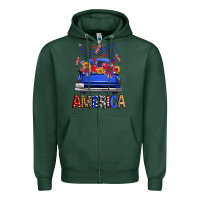 Sports Green western fourth of july america truck Zipper Hoodie - FaDigitalArtStudio