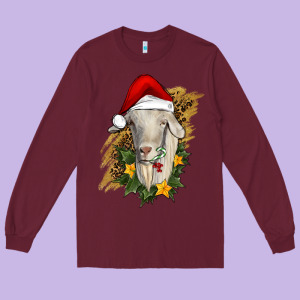 Christmas Goat Long Sleeve Tee Designed By Ranaportraitstore