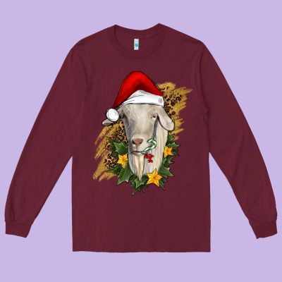 Christmas Goat Long Sleeve Tee Designed By Ranaportraitstore
