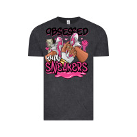 Vintage Black Obsessed with sneakers pink afro woman Vintage Tee - RanaPortraitStore