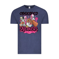 Vintage Denim Obsessed with sneakers pink afro woman Vintage Tee - RanaPortraitStore