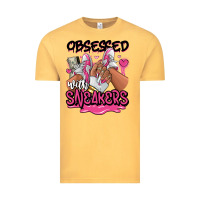 Vintage Mustard Obsessed with sneakers pink afro woman Vintage Tee - RanaPortraitStore