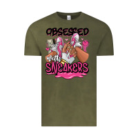 Vintage Olive Obsessed with sneakers pink afro woman Vintage Tee - RanaPortraitStore