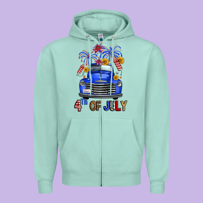 Western Fourth Of July Truck Zipper Hoodie Designed By Fadigitalartstudio