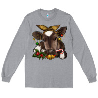 Heather Grey christmas baby cow Long Sleeve Tee - RanaPortraitStore