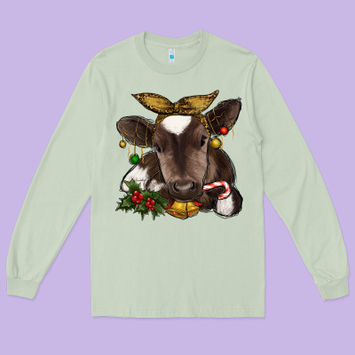 Christmas Baby Cow Long Sleeve Tee Designed By Ranaportraitstore