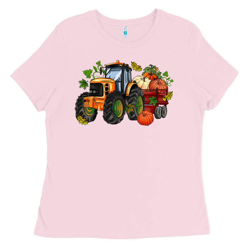 Fall Tractor With Pumpkin Ladies Tee by AdoDesignShop | Teevron