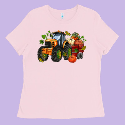 Fall Tractor With Pumpkin Ladies Tee Designed By Adodesignshop