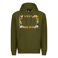 Army Green western serape sunflower background frame Premium Hoodie - NancyCooperArtShop