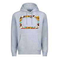 Heather Grey western serape sunflower background frame Premium Hoodie - NancyCooperArtShop