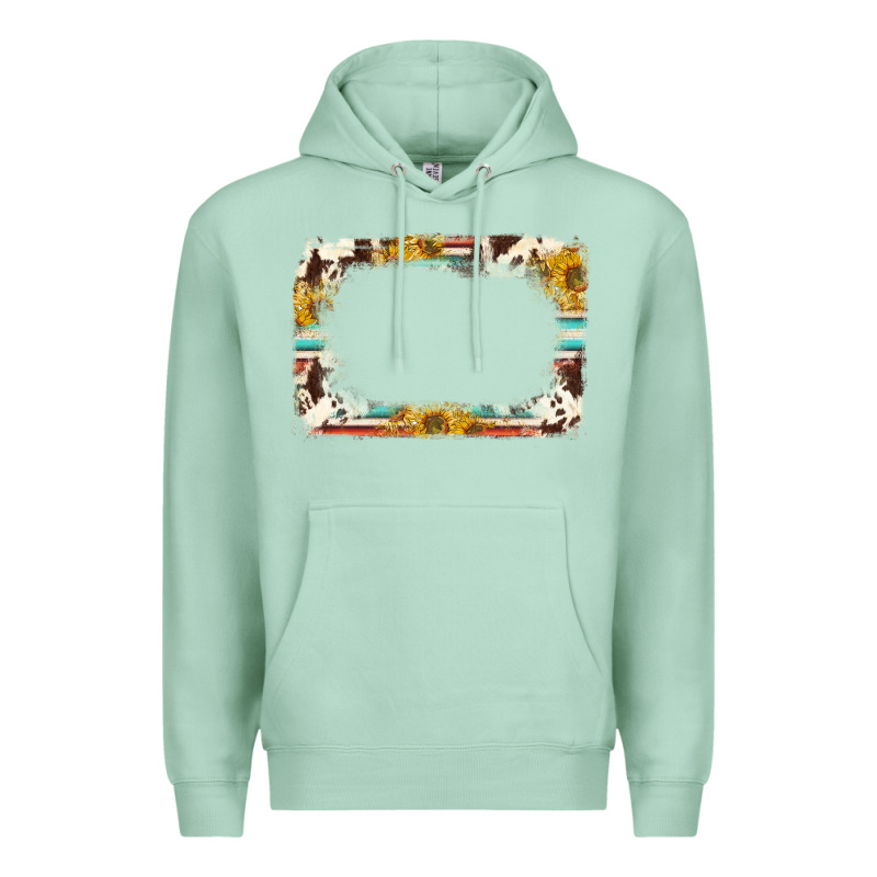 Western Serape Sunflower Background Frame Premium Hoodie by NancyCooperArtShop | Teevron