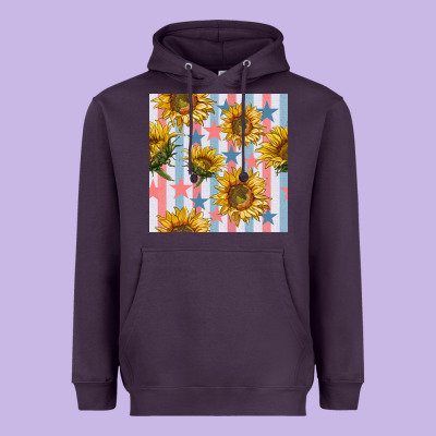 Patriotic Sunflowers Stripes And Stars Seamless Patrern Heavyweight Hoodie Designed By Bundleandbundleshop