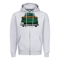 Heather Grey western green truck back view Zipper Hoodie - FaDigitalArtStudio