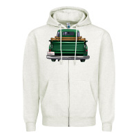 Oatmeal Heather western green truck back view Zipper Hoodie - FaDigitalArtStudio