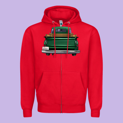 Western Green Truck Back View Zipper Hoodie Designed By Fadigitalartstudio