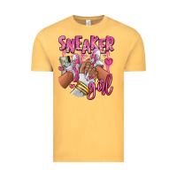 Vintage Mustard Pink and white sneaker girl Vintage Tee - RanaPortraitStore