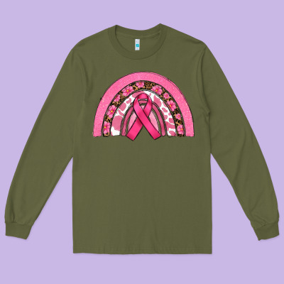 Breast Cancer Rainbow Long Sleeve Tee Designed By Ranaportraitstore