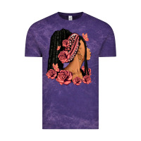 Cloud Purple Pink roses afro woman Vintage Tee - RanaPortraitStore