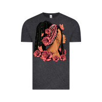 Vintage Black Pink roses afro woman Vintage Tee - RanaPortraitStore