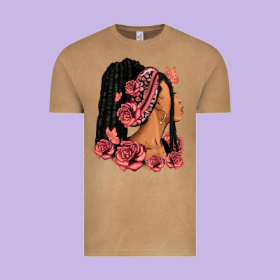 Vintage Tee Pink roses afro woman