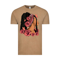 Vintage Coffee Pink roses afro woman Vintage Tee - RanaPortraitStore