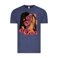 Vintage Denim Pink roses afro woman Vintage Tee - RanaPortraitStore