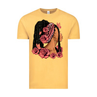Vintage Mustard Pink roses afro woman Vintage Tee - RanaPortraitStore