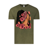Vintage Olive Pink roses afro woman Vintage Tee - RanaPortraitStore