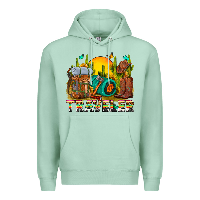 Western Traveler Cowboy Premium Hoodie by NancyCooperArtShop | Teevron