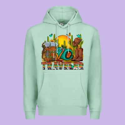 Western Traveler Cowboy Premium Hoodie Designed By Nancycooperartshop