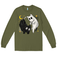 Army Green Ghost Cats with Balance Halloween Long Sleeve Tee - texasbilliewilder
