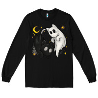 Black Ghost Cats with Balance Halloween Long Sleeve Tee - texasbilliewilder