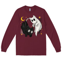 Burgundy Ghost Cats with Balance Halloween Long Sleeve Tee - texasbilliewilder