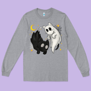 Ghost Cats With Balance Halloween Long Sleeve Tee Designed By Texasbilliewilder