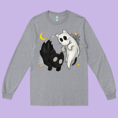 Ghost Cats With Balance Halloween Long Sleeve Tee Designed By Texasbilliewilder