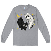 Heather Grey Ghost Cats with Balance Halloween Long Sleeve Tee - texasbilliewilder