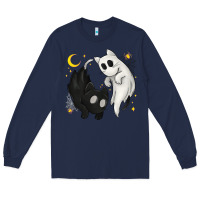 Navy Ghost Cats with Balance Halloween Long Sleeve Tee - texasbilliewilder